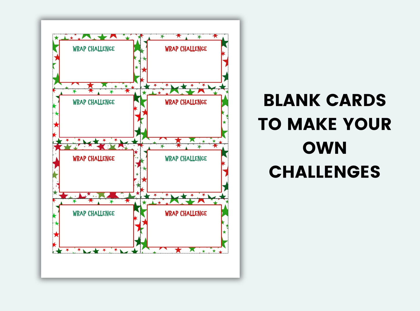 Printable Christmas Plastic Wrap Ball Game Challenge Cards
