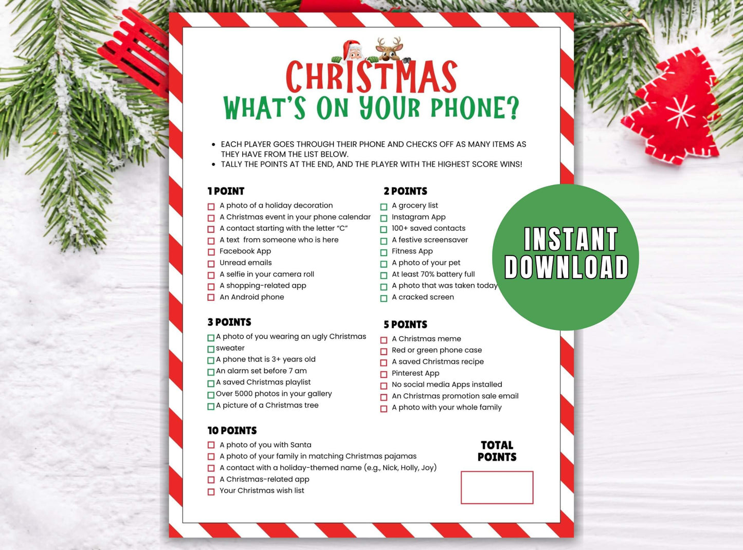 Printable Christmas What's On Your Phone Game