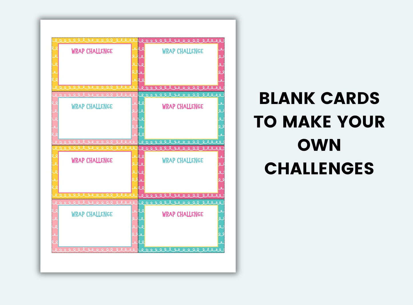 Printable Birthday Plastic Wrap Ball Game Challenge Cards