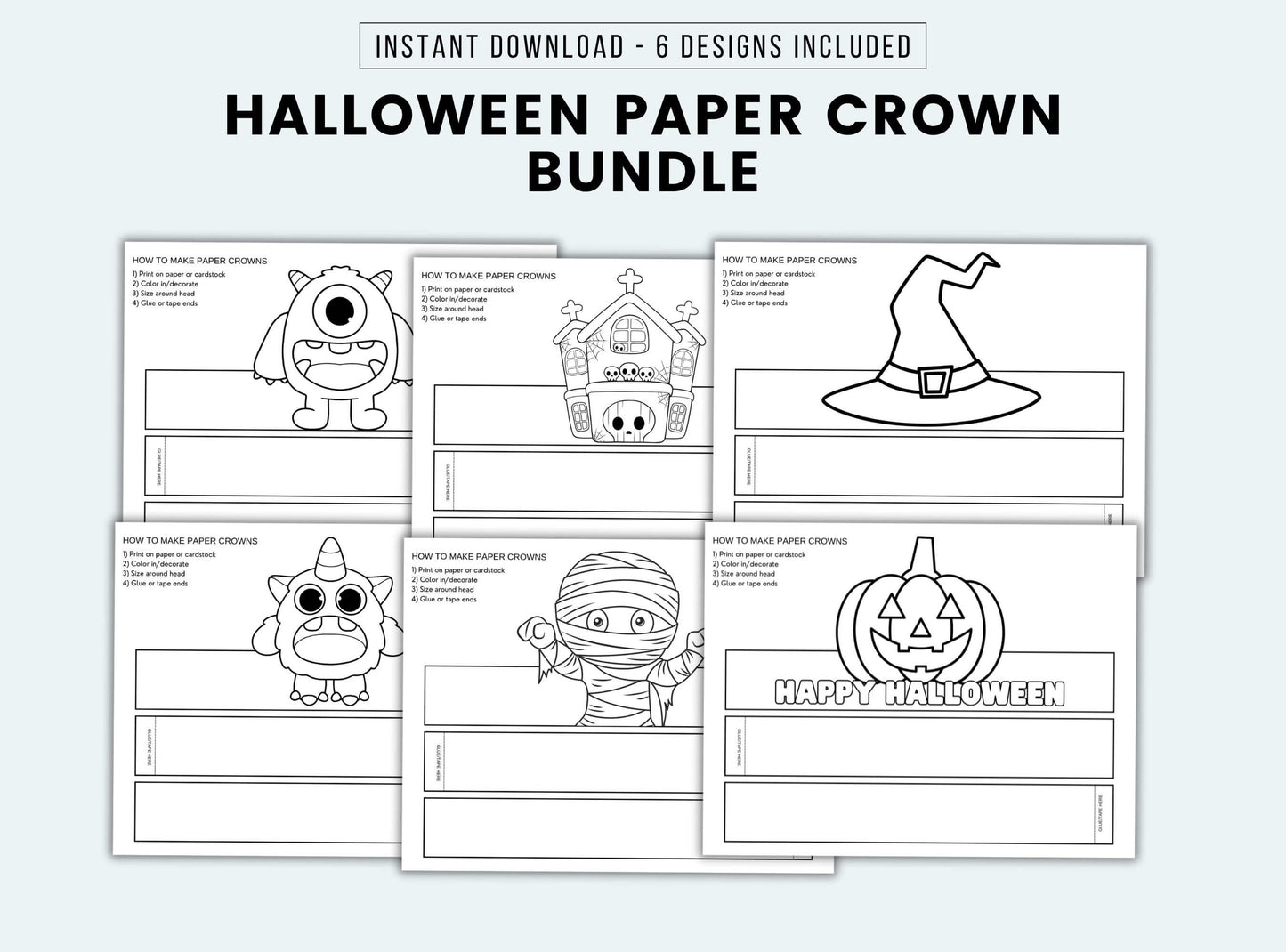 Printable Halloween Paper Crown Bundle
