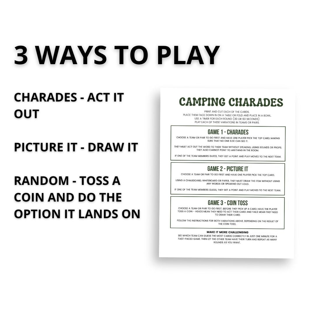 Printable Camping Charades Game