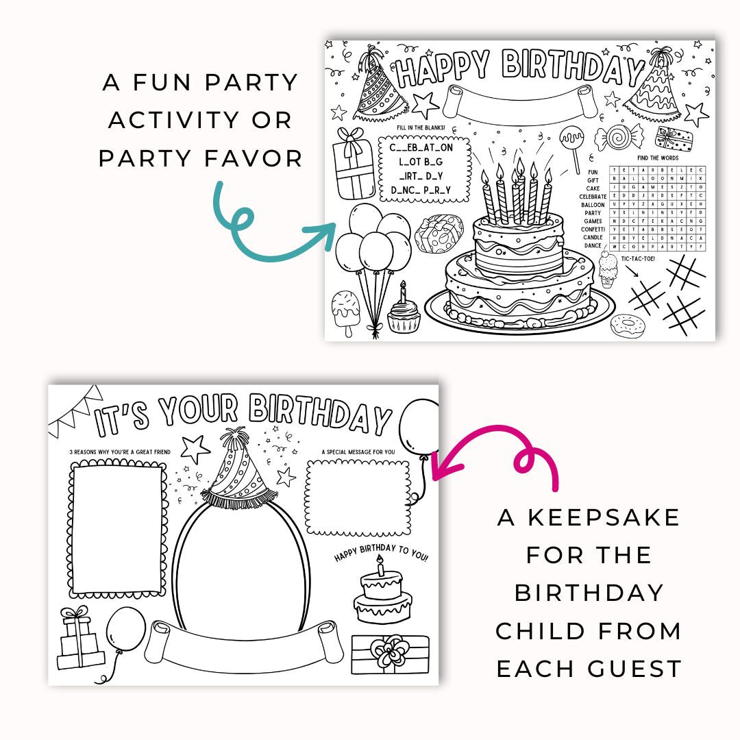 printable birthday activity placemat