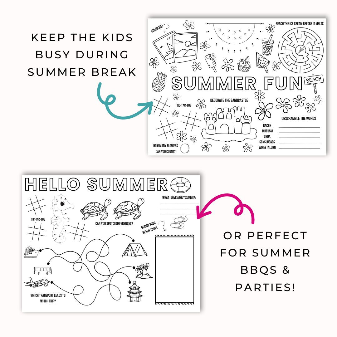 Printable Summer Activity Placemats