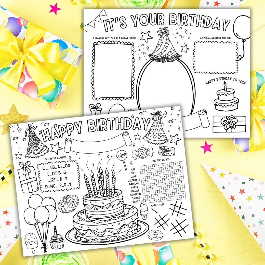 printable birthday activity placemat