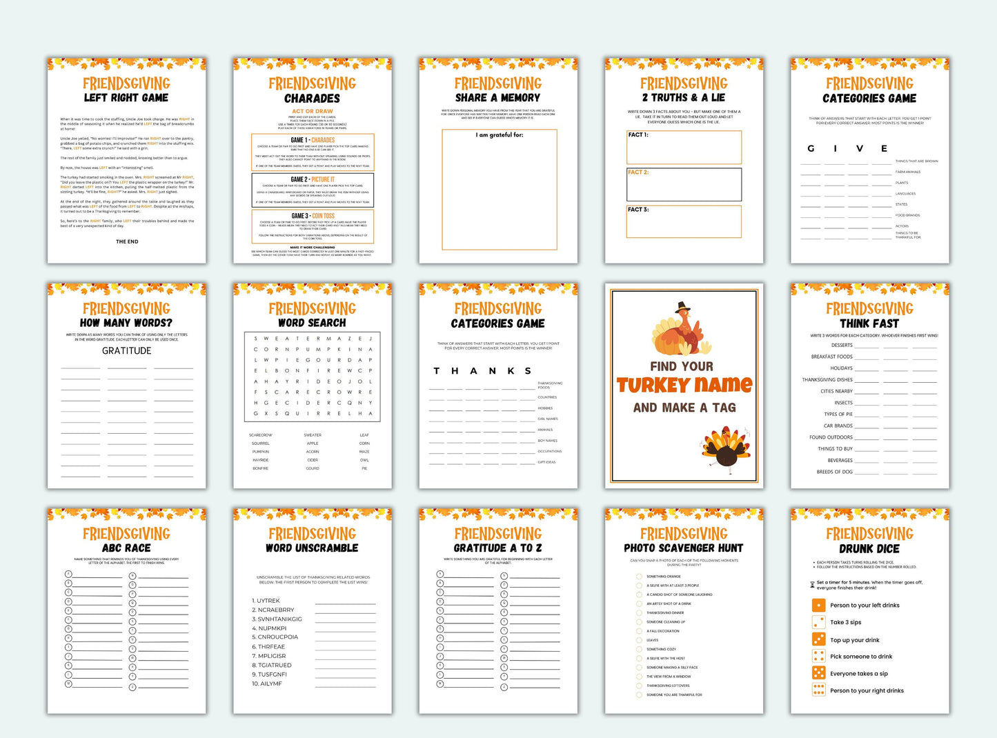 Printable Friendsgiving Party Game Bundle
