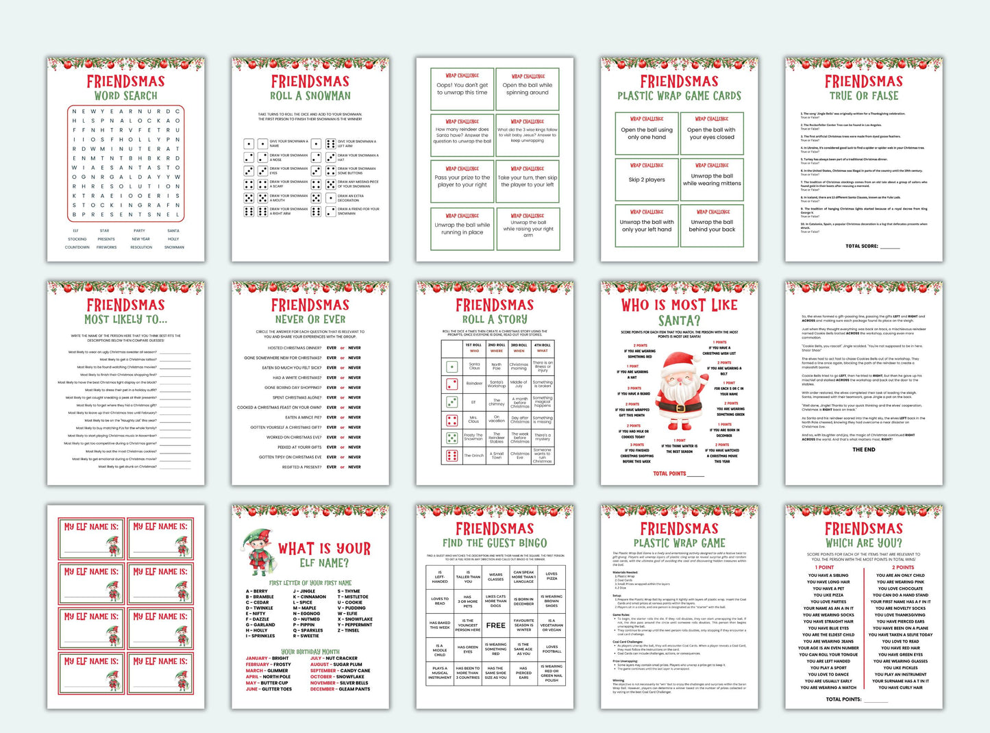 Printable Friendsmas Party Game Bundle