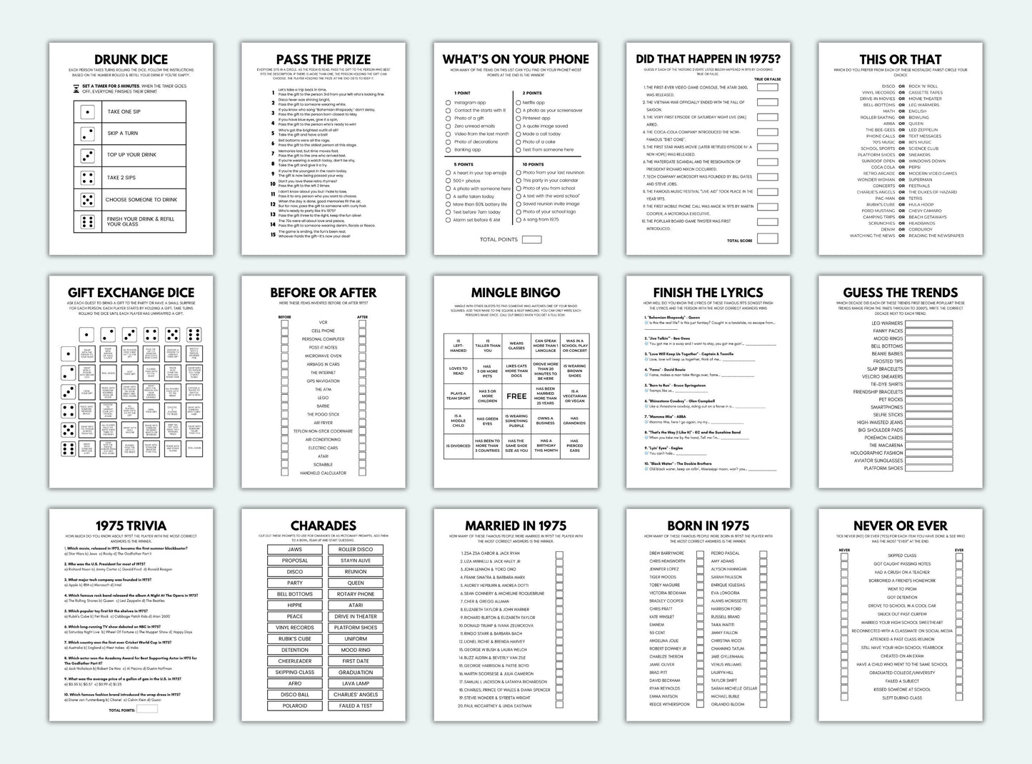 Printable Graduated In 1975 Party Game Bundle