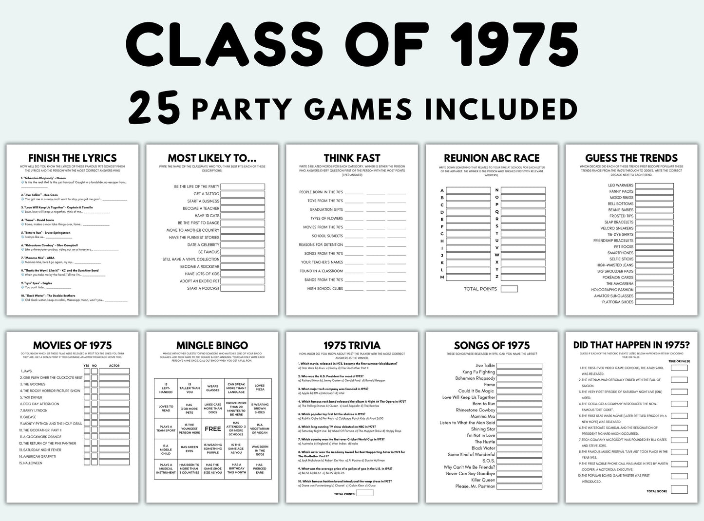 Printable Graduated In 1975 Party Game Bundle