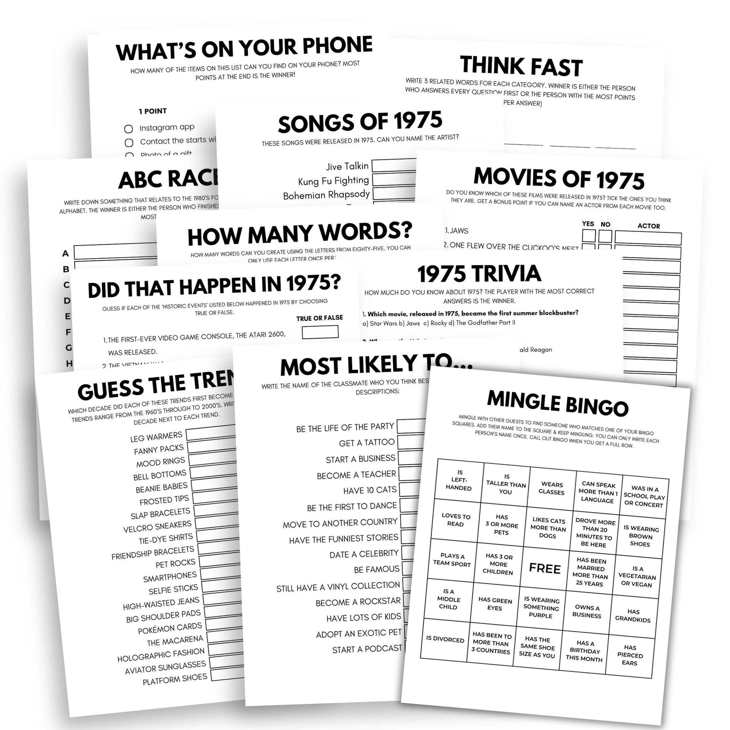 Printable Graduated In 1975 Party Game Bundle