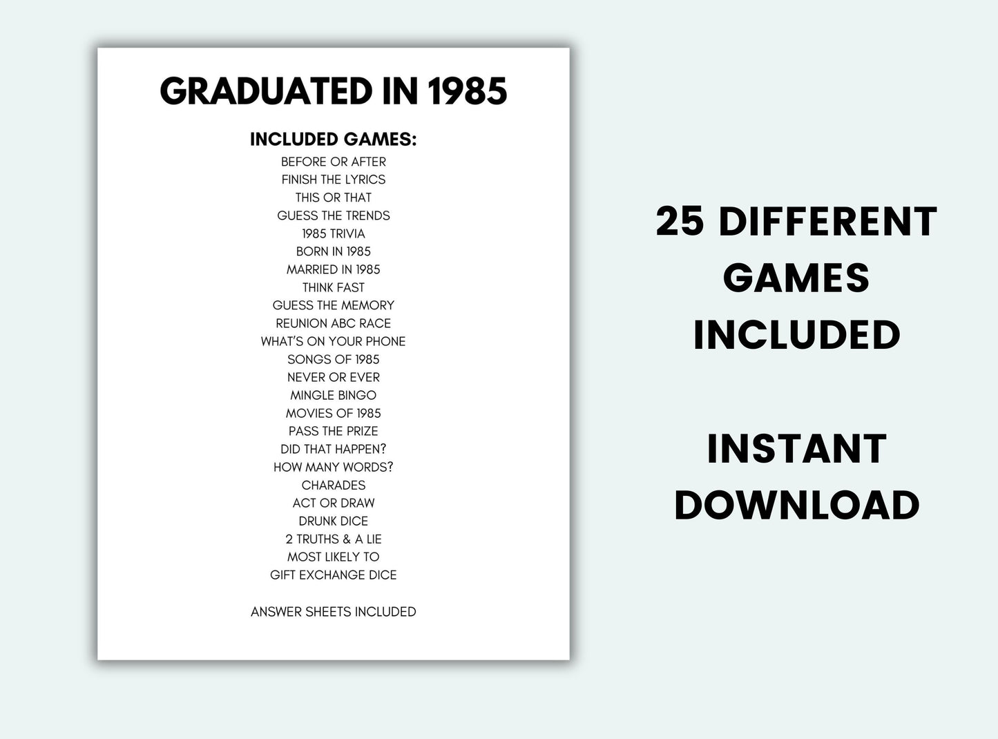 Printable Graduated In 1985 Party Game Bundle