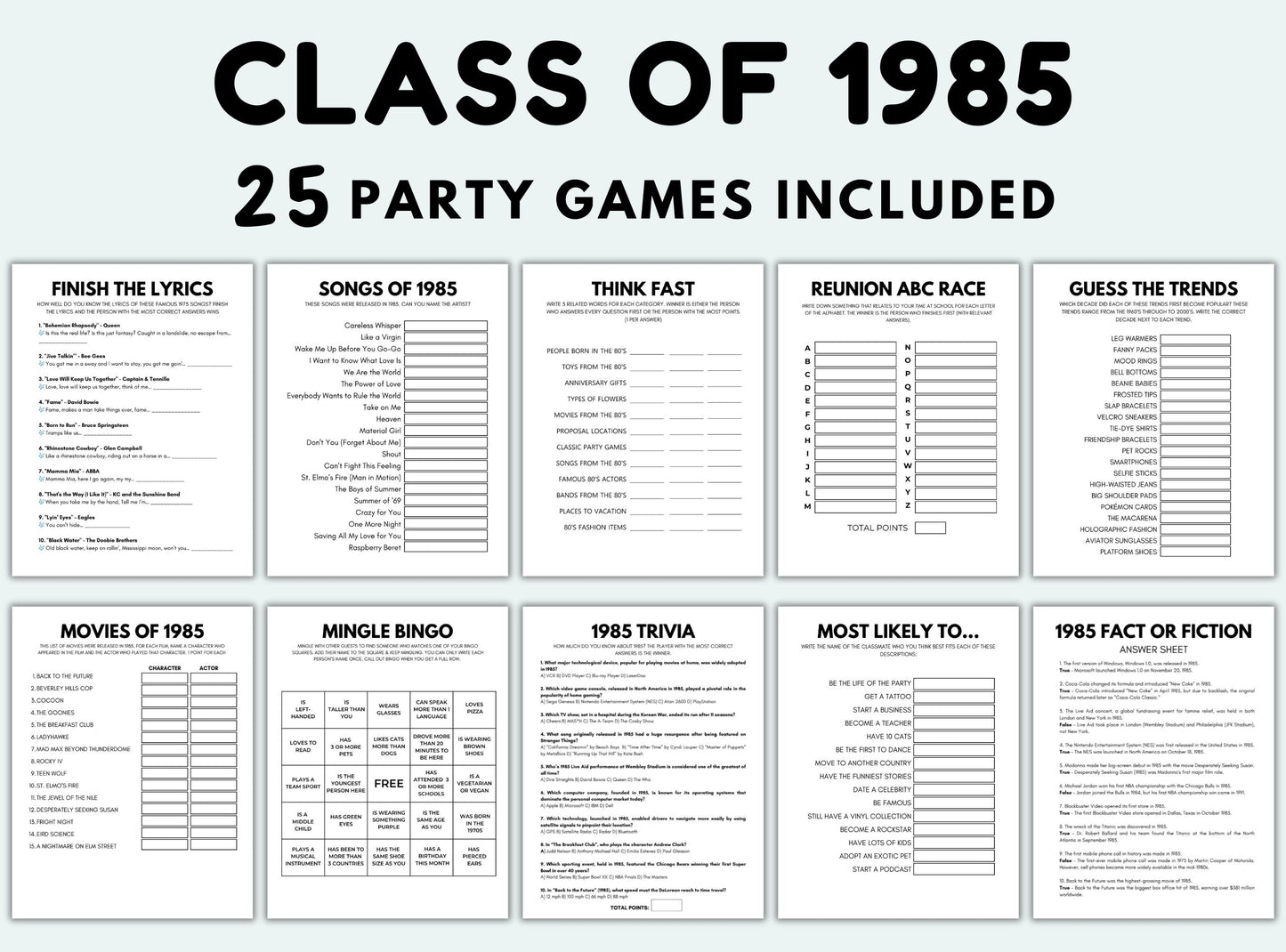 Printable Graduated In 1985 Party Game Bundle