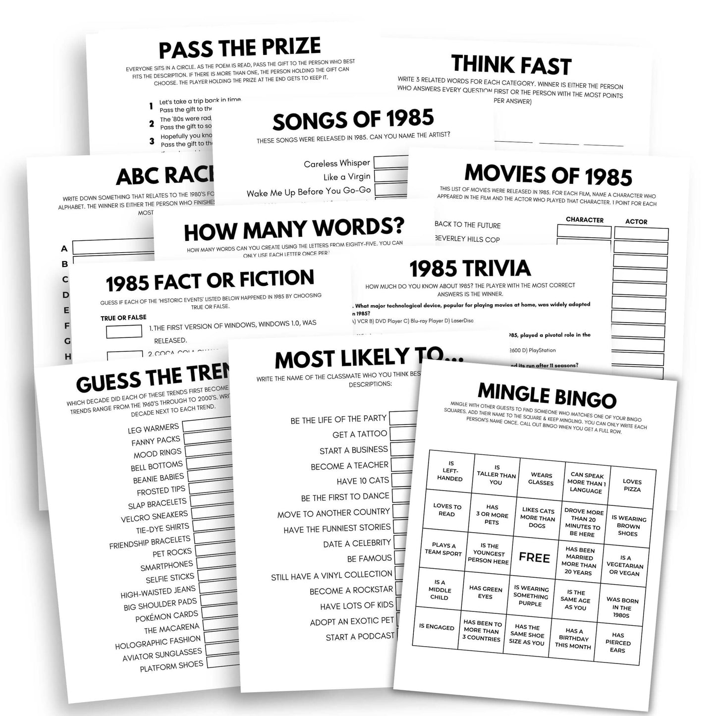 Printable Graduated In 1985 Party Game Bundle