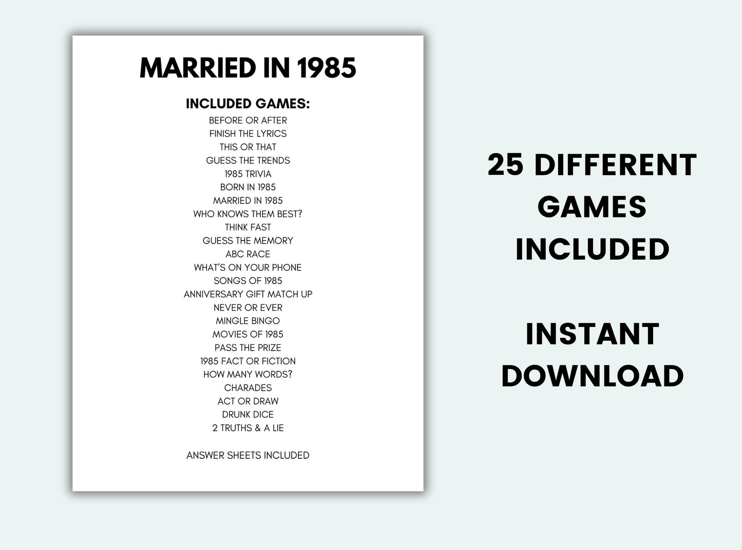 Printable Married In 1985 Party Game Bundle