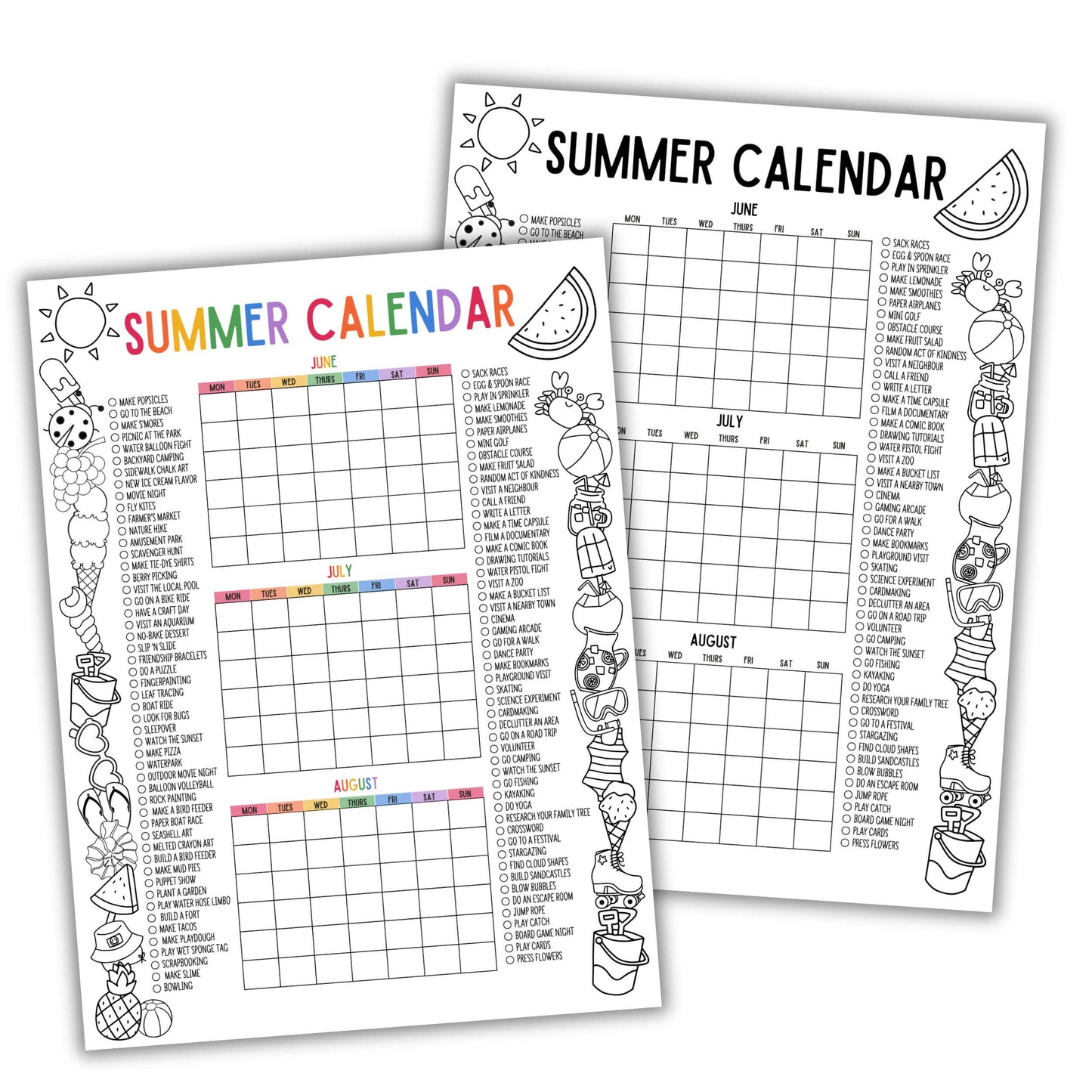 Printable Summer Wall Calendar