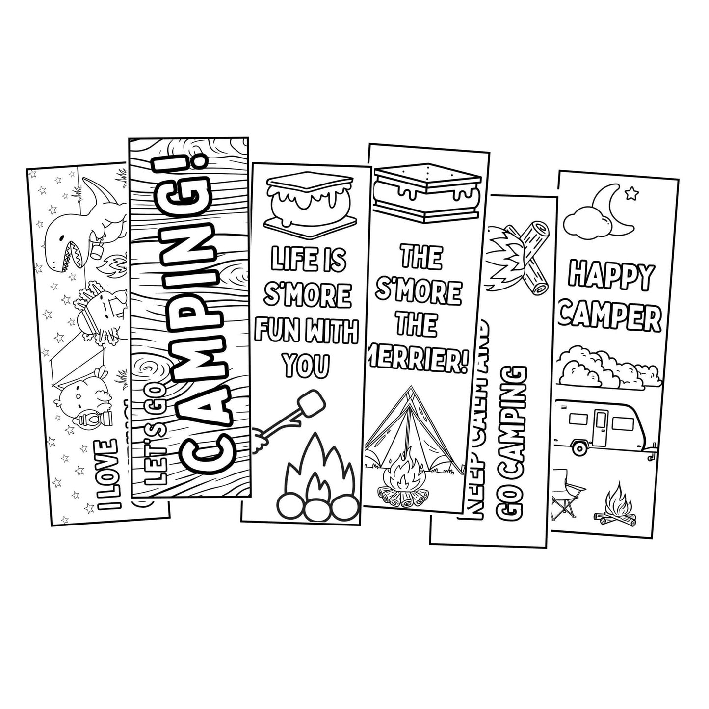 Printable Camping Colouring Bookmarks
