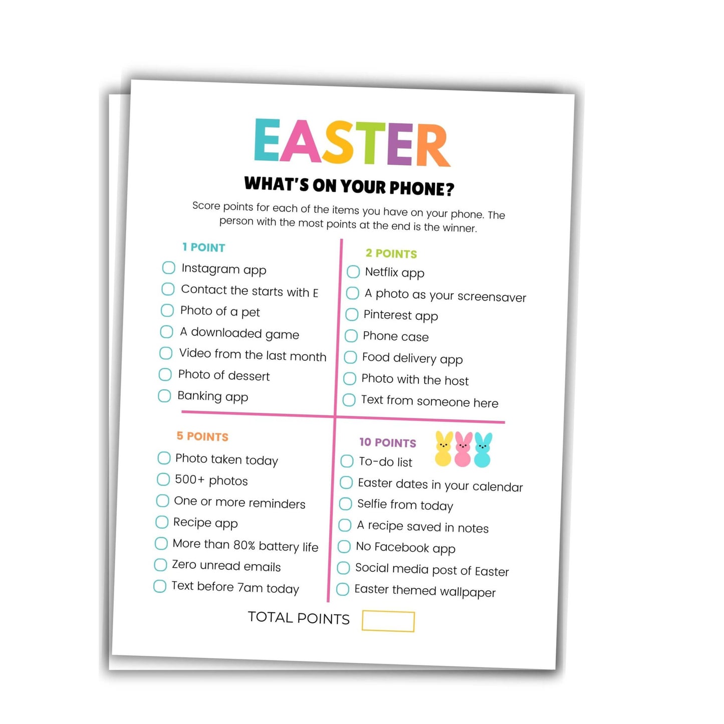 what's on your phone easter game.