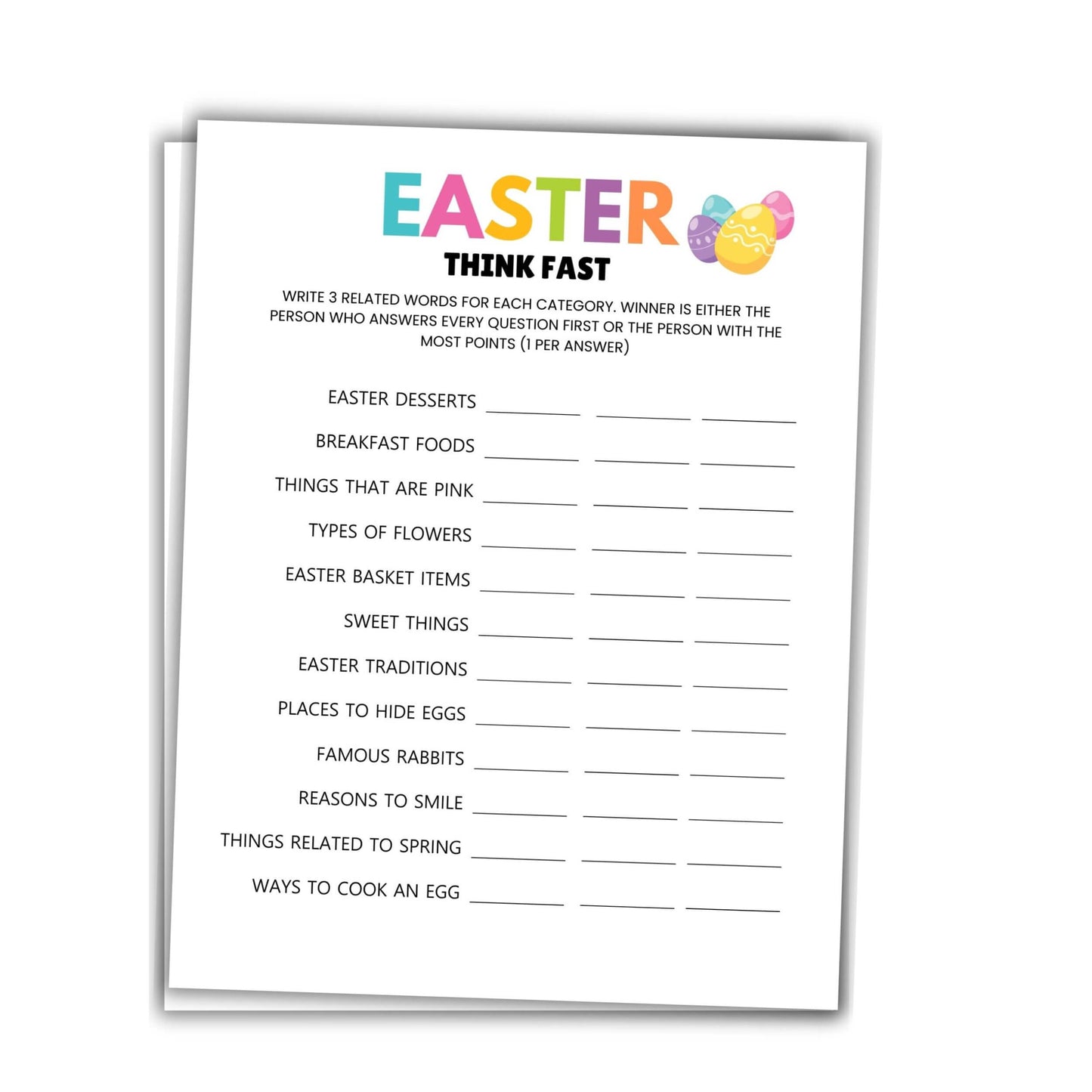 Printable easter think fast game.