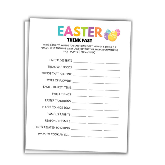 Printable easter think fast game.