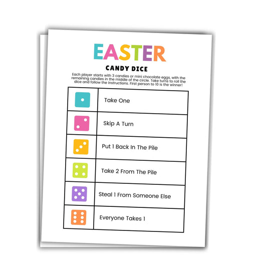 printable easter candy dice game.