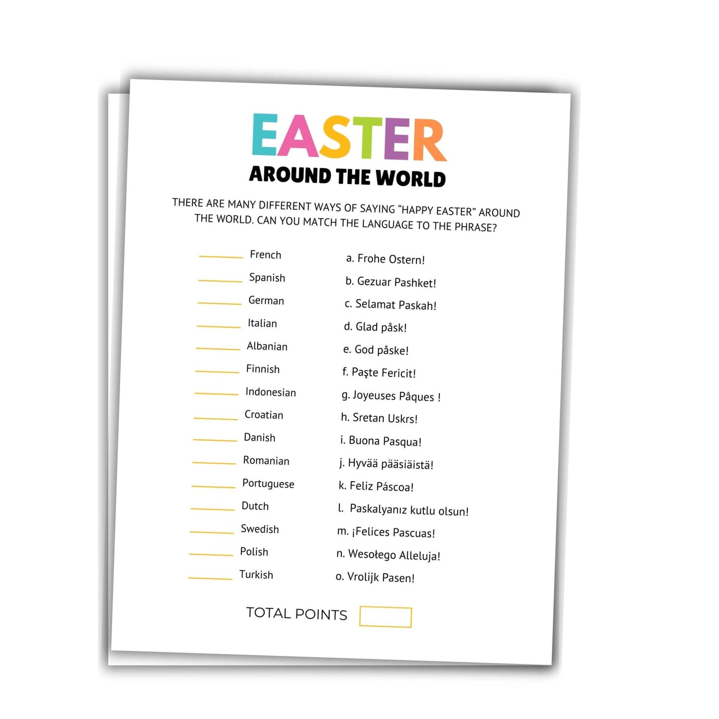 Easter trivia game Easter around the world.