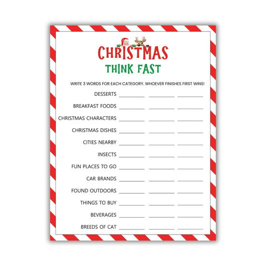Printable Christmas Think Fast Game