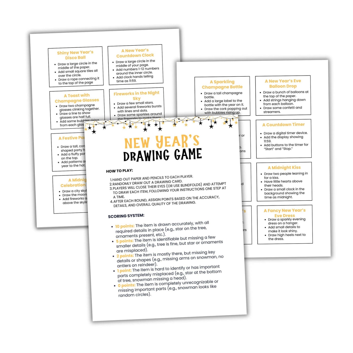 Printable New Years Drawing Game