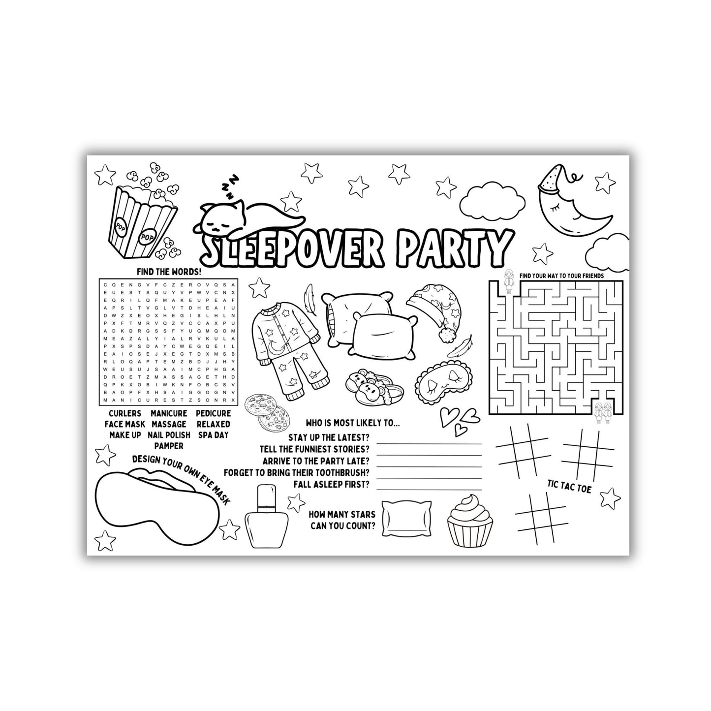Sleepover Party Activity Placemats