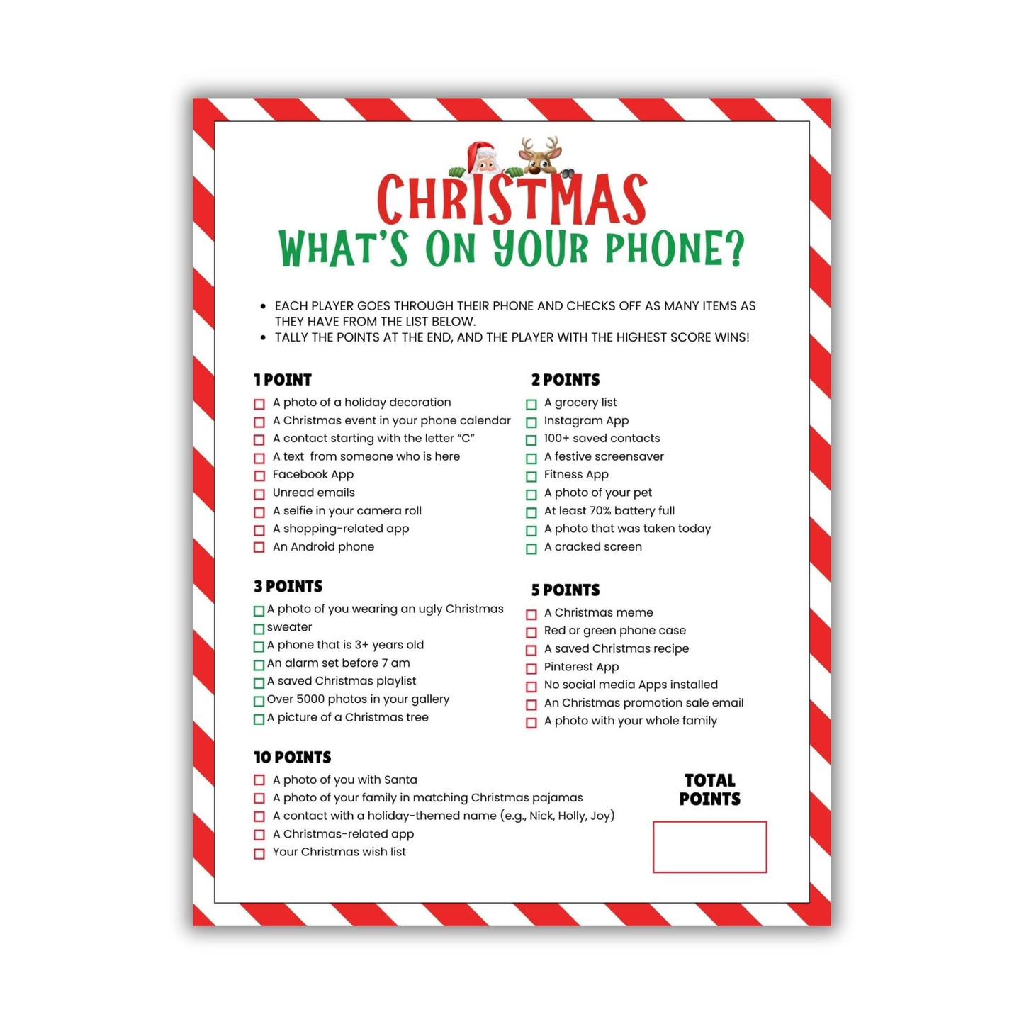 Printable Christmas What's On Your Phone Game