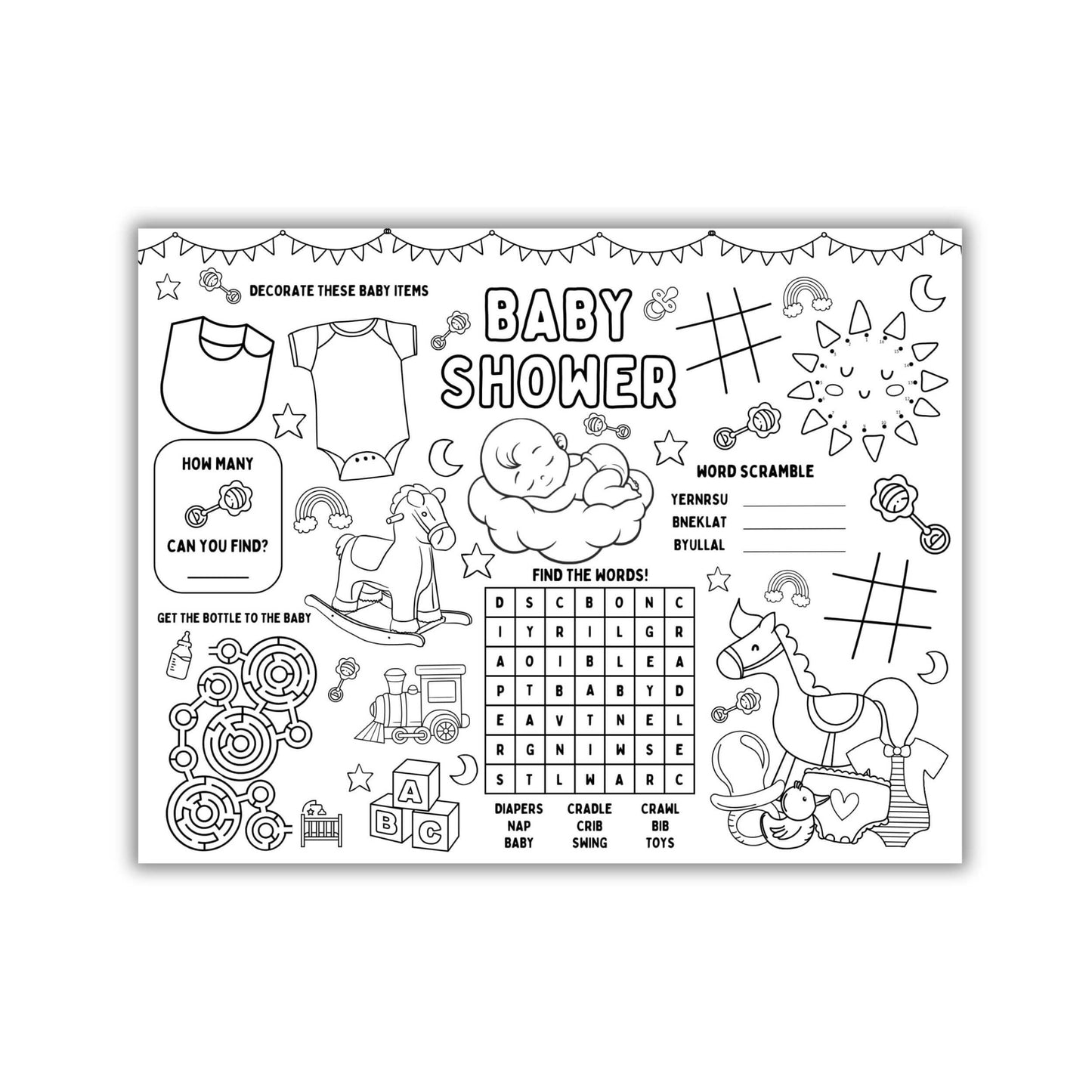 printable baby shower activity placemats.