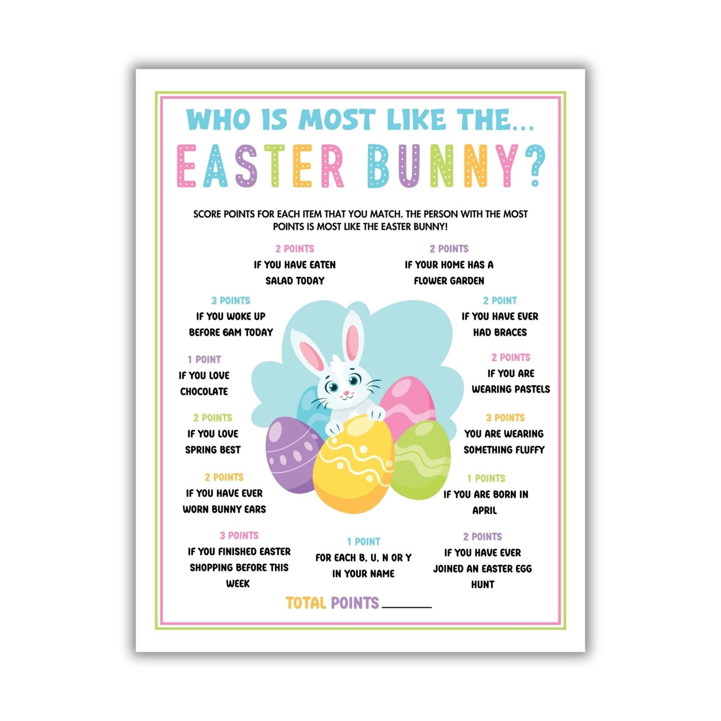 Printable who is most like the easter bunny game.