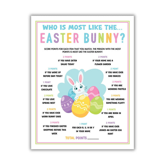 Printable who is most like the easter bunny game.