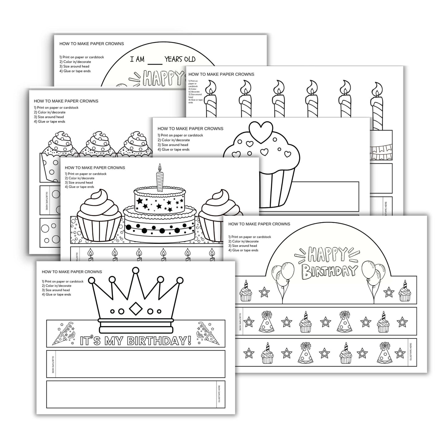 Printable Birthday Paper Crown Bundle