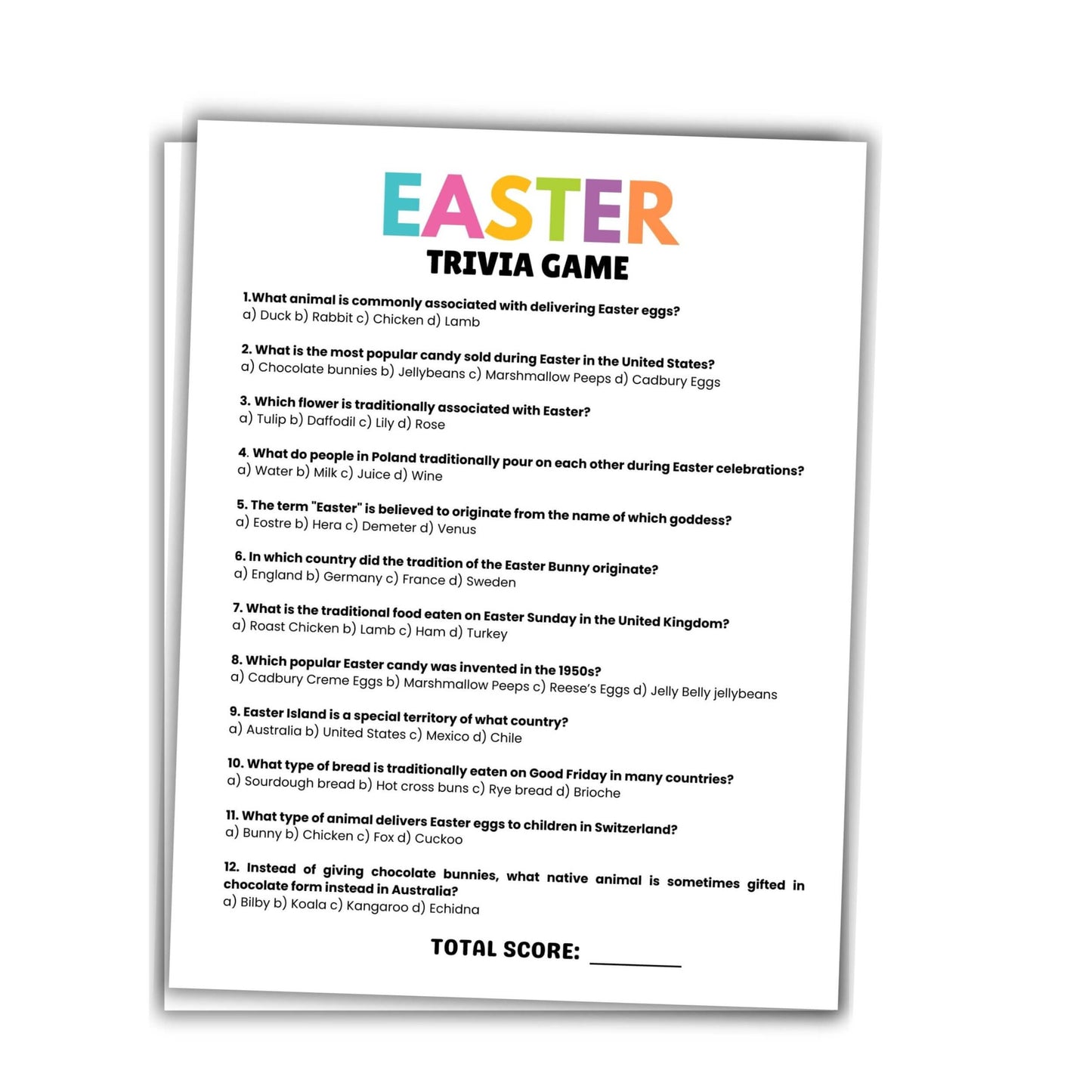 printable easter trivia game.