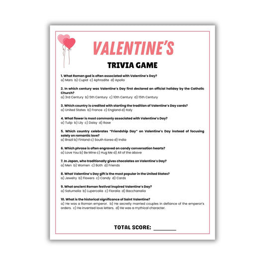 Printable Valentine's Day Trivia Game