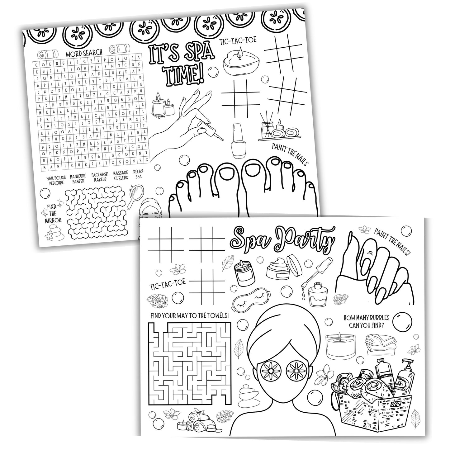 Spa Party Activity Placemats