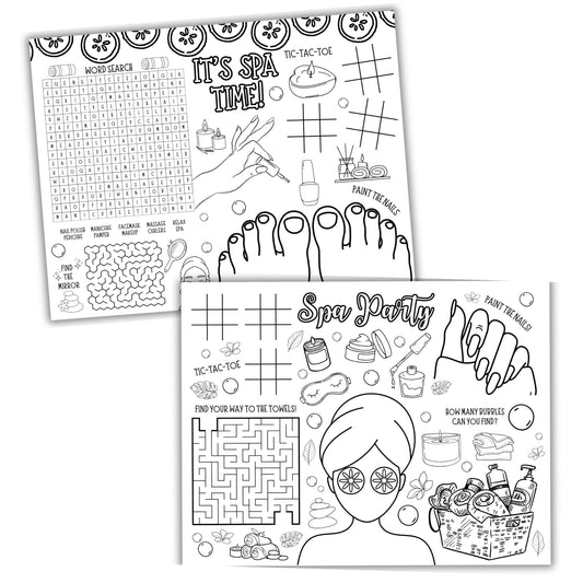 Spa Party Activity Placemats