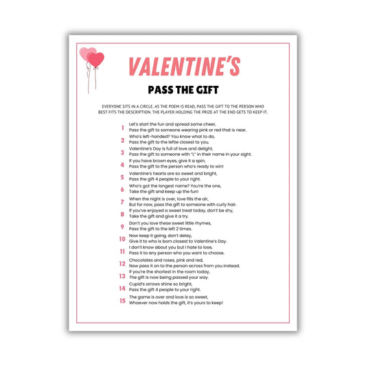 Printable Valentine's Day Pass The Gift Game
