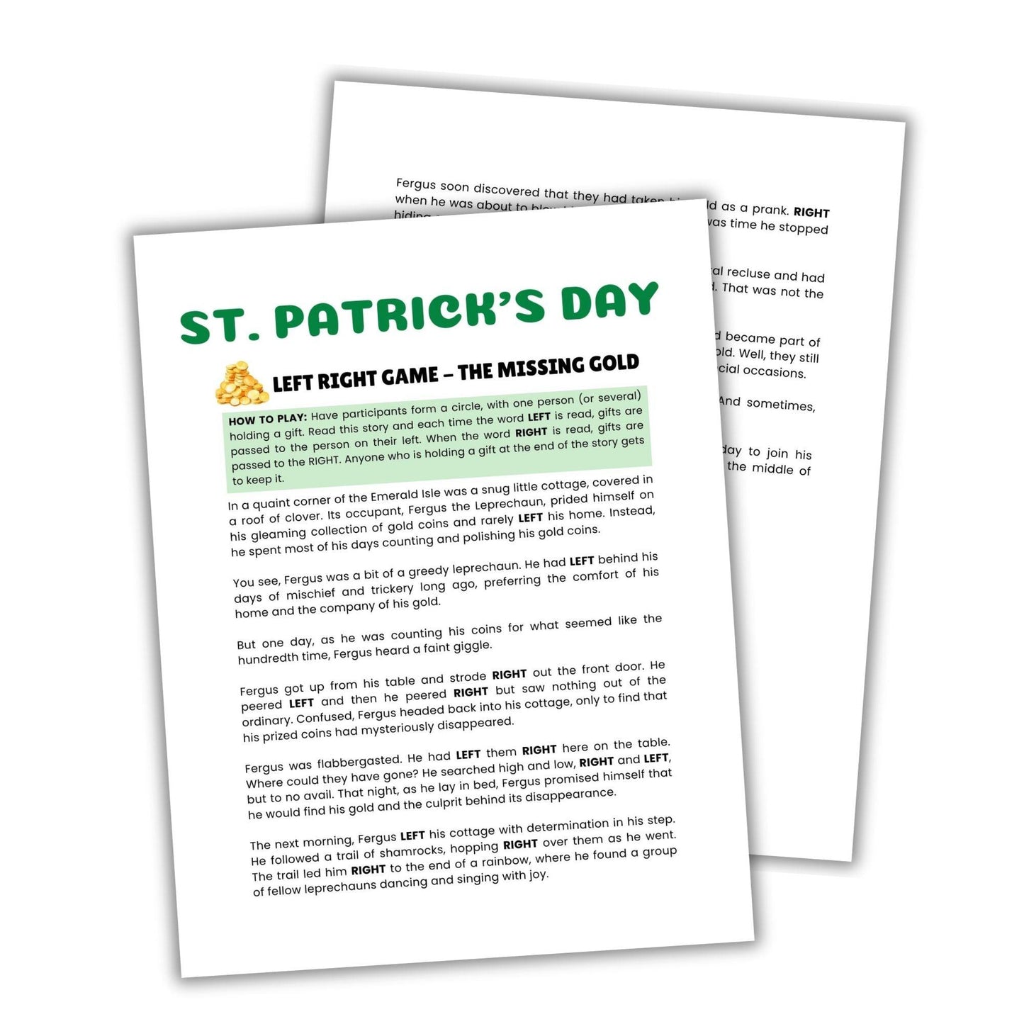 St Patrick's Day Left Right Game - Simplify Create Inspire