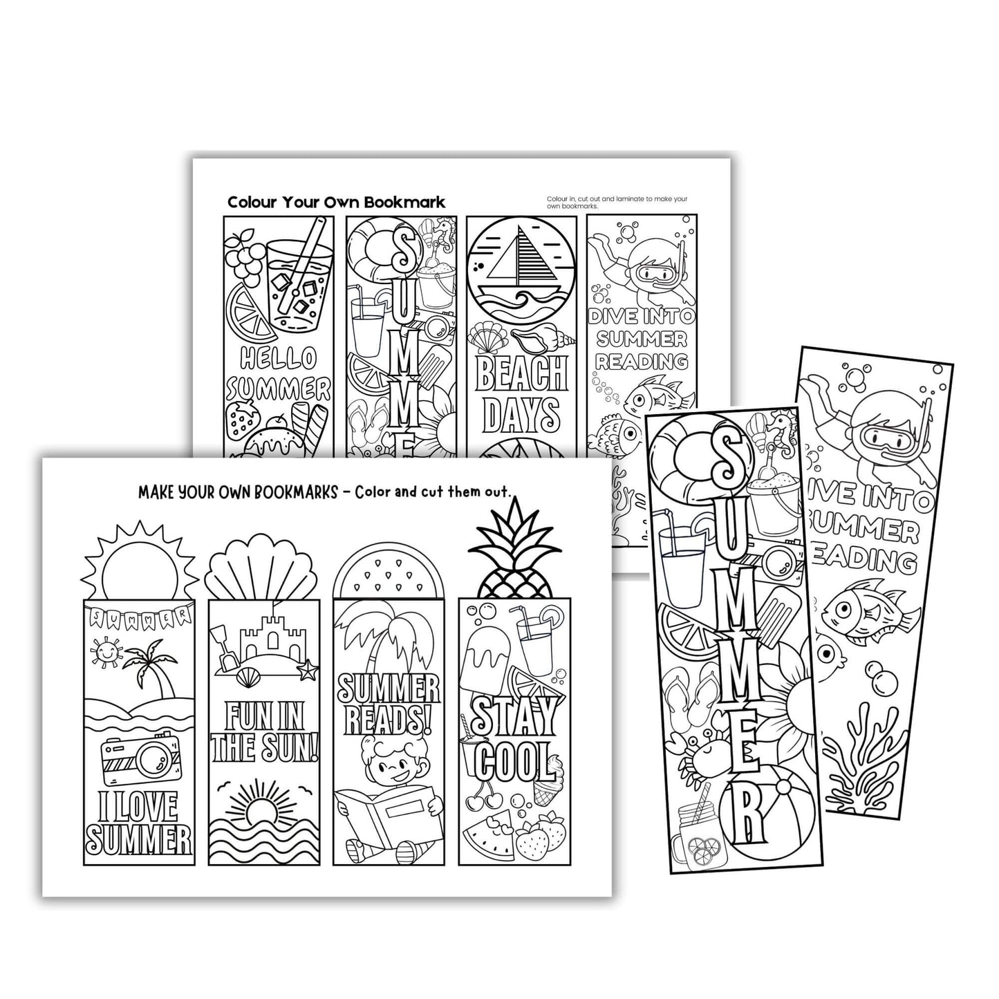 Printable Summer Colouring Bookmarks