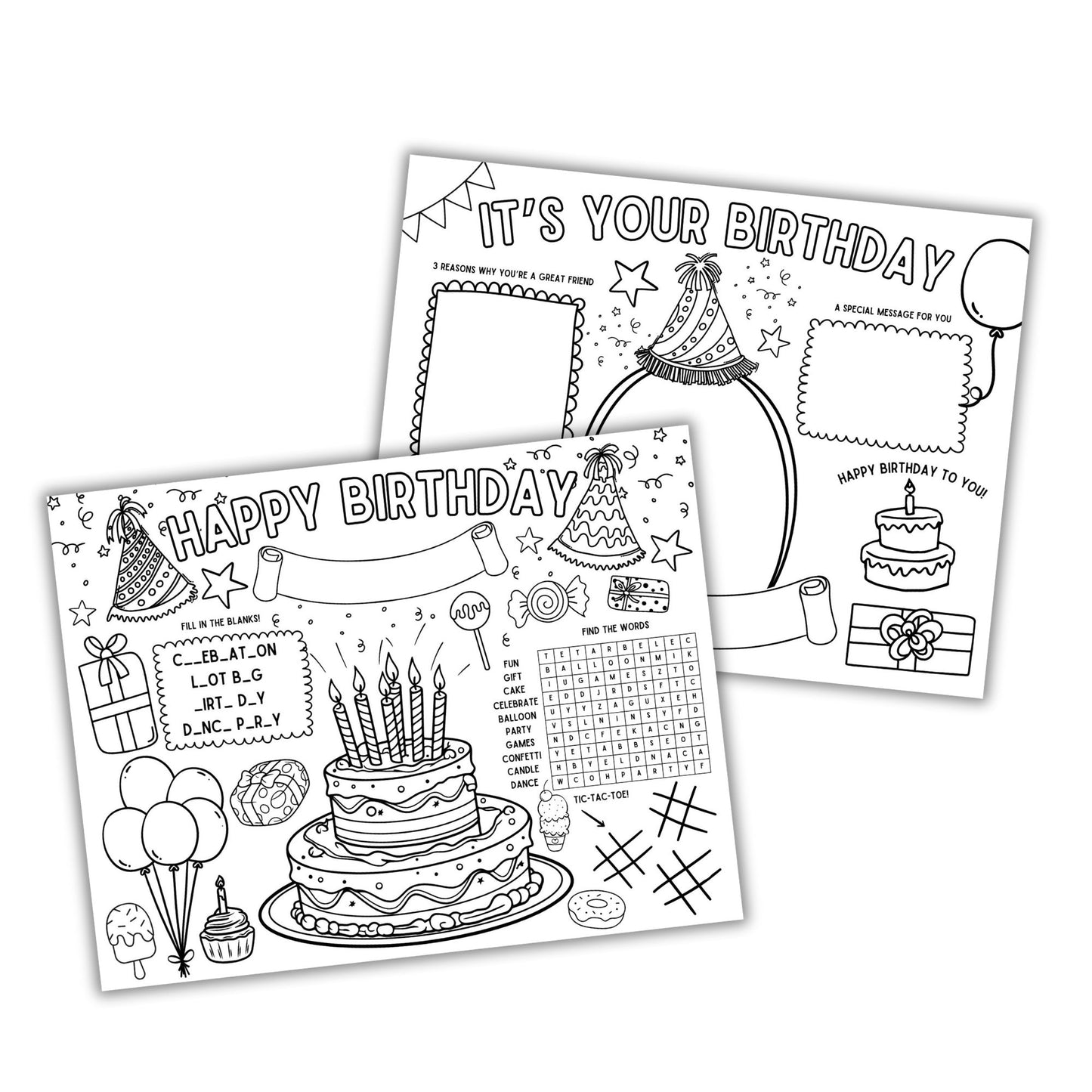 printable birthday activity placemat