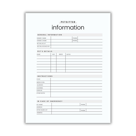 Pet Sitter Instructions Form - Simplify Create Inspire