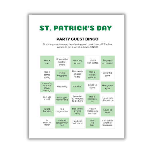 St Patrick's Day Guest Bingo Game - Simplify Create Inspire