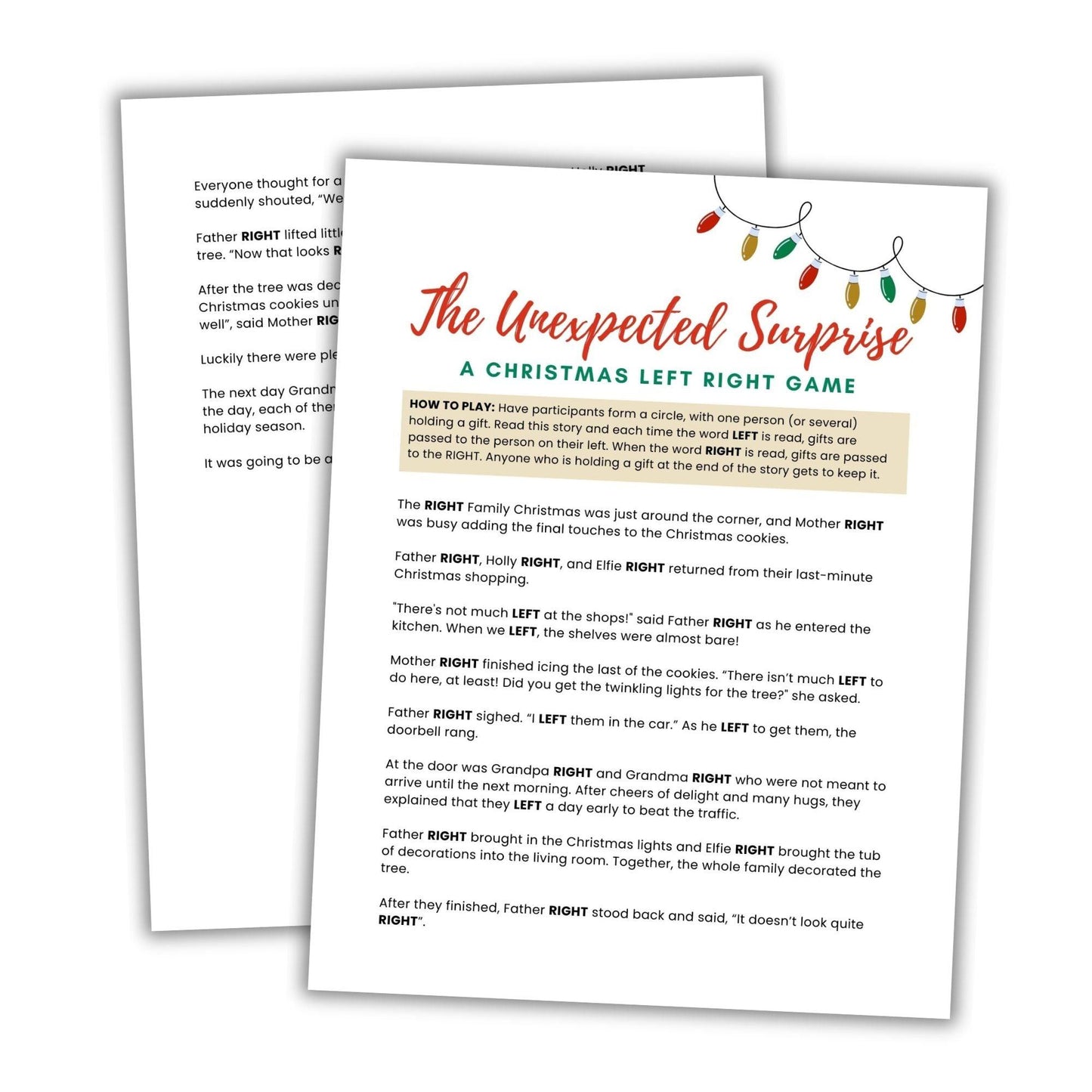 Christmas Left Right Game - The Unexpected Surprise - Simplify Create Inspire