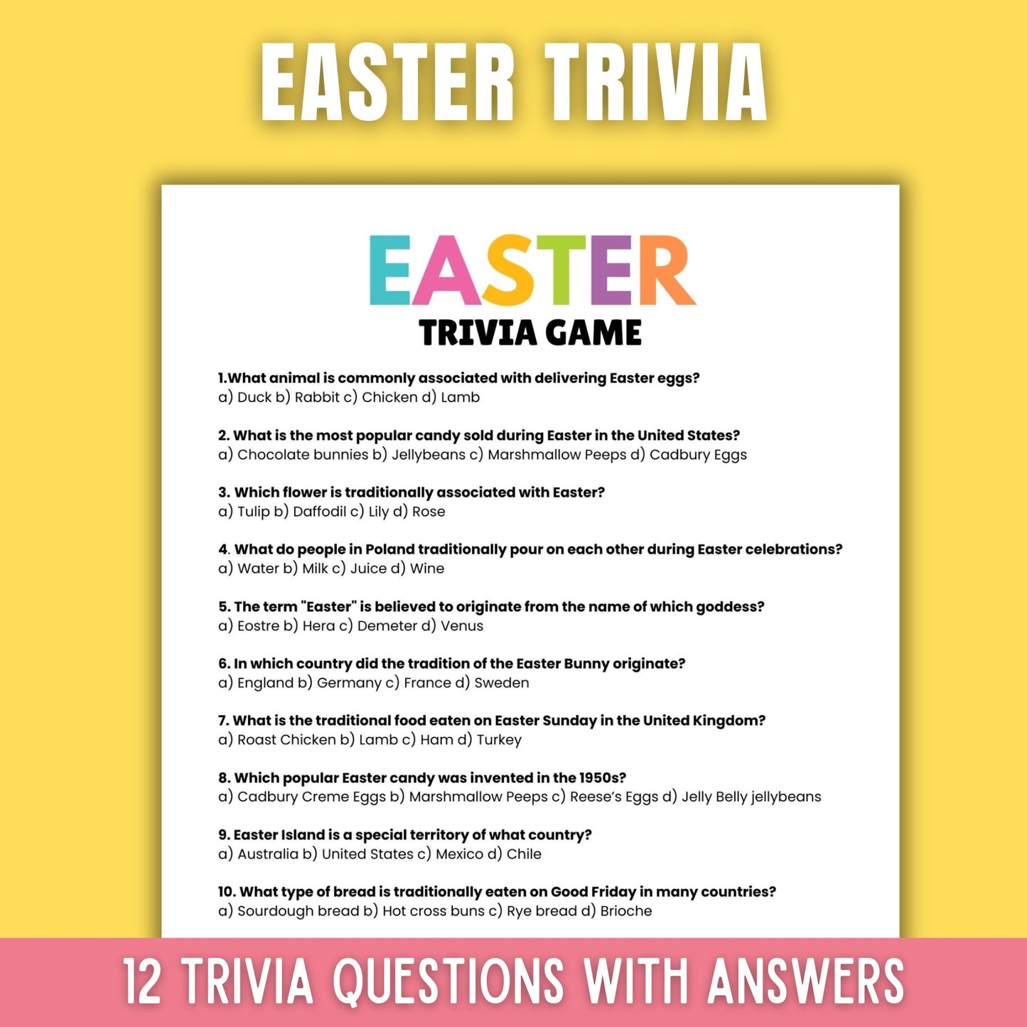 printable easter trivia game.