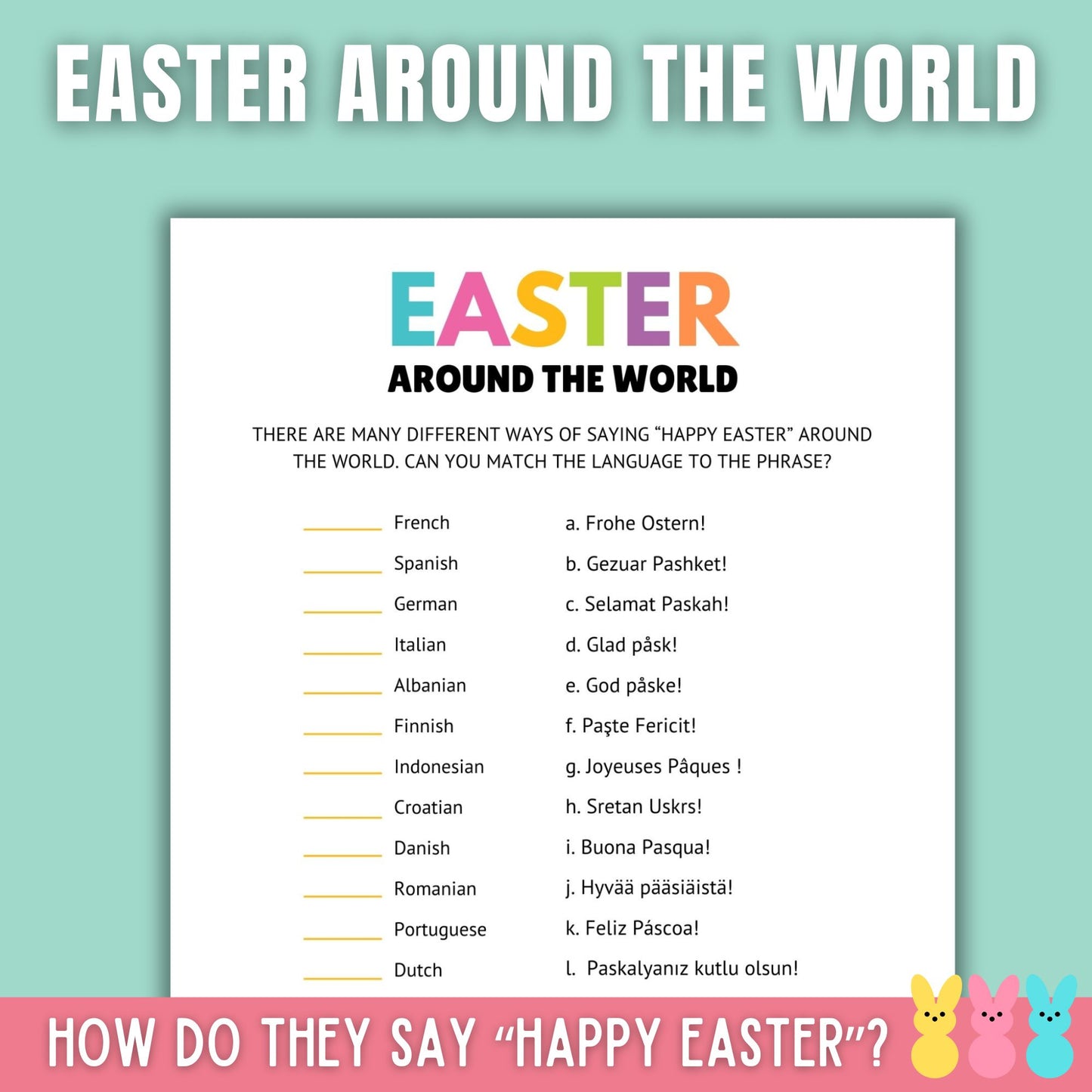 Easter trivia game Easter around the world.