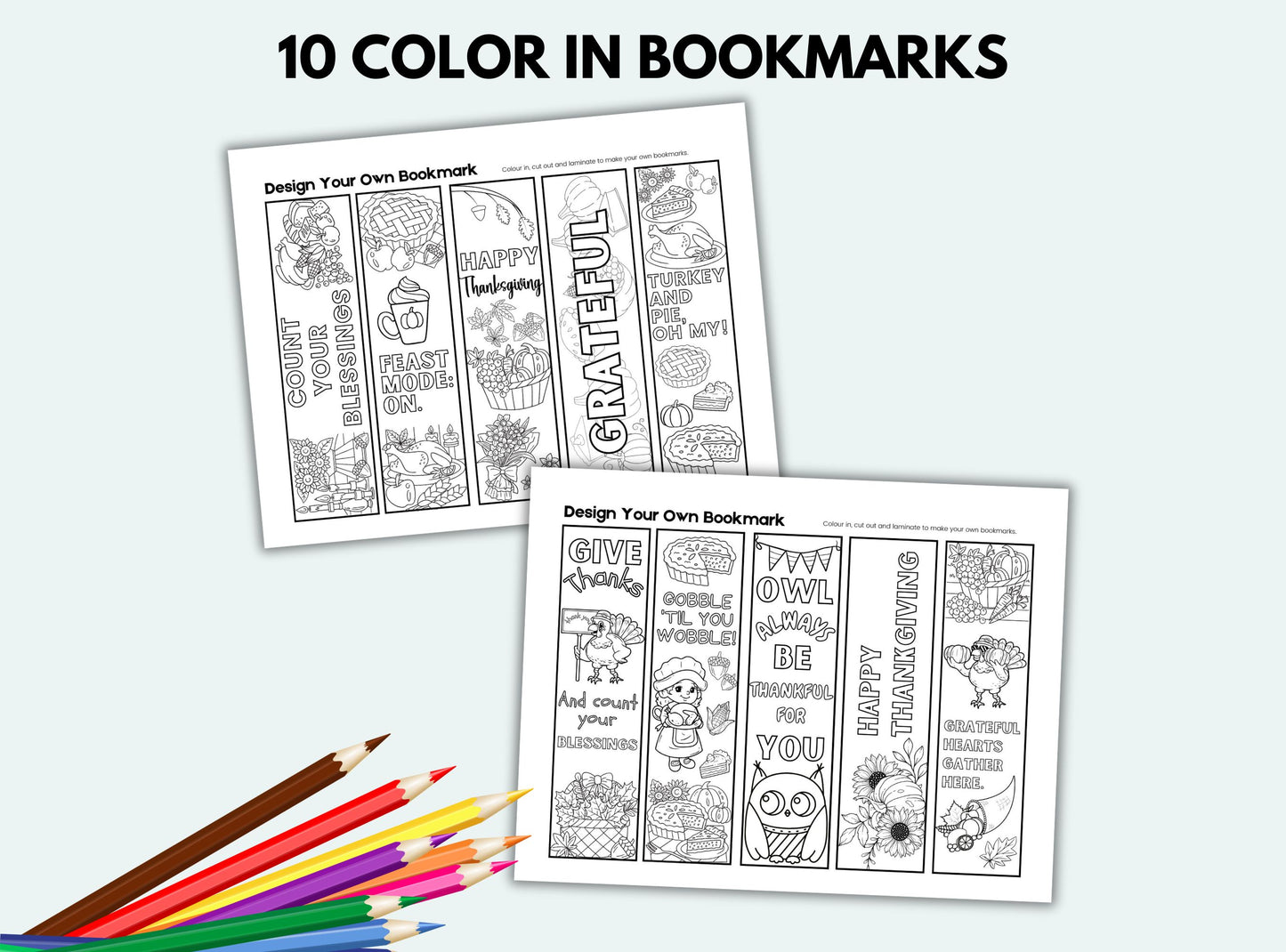 Printable Thanksgiving Colouring Bookmarks