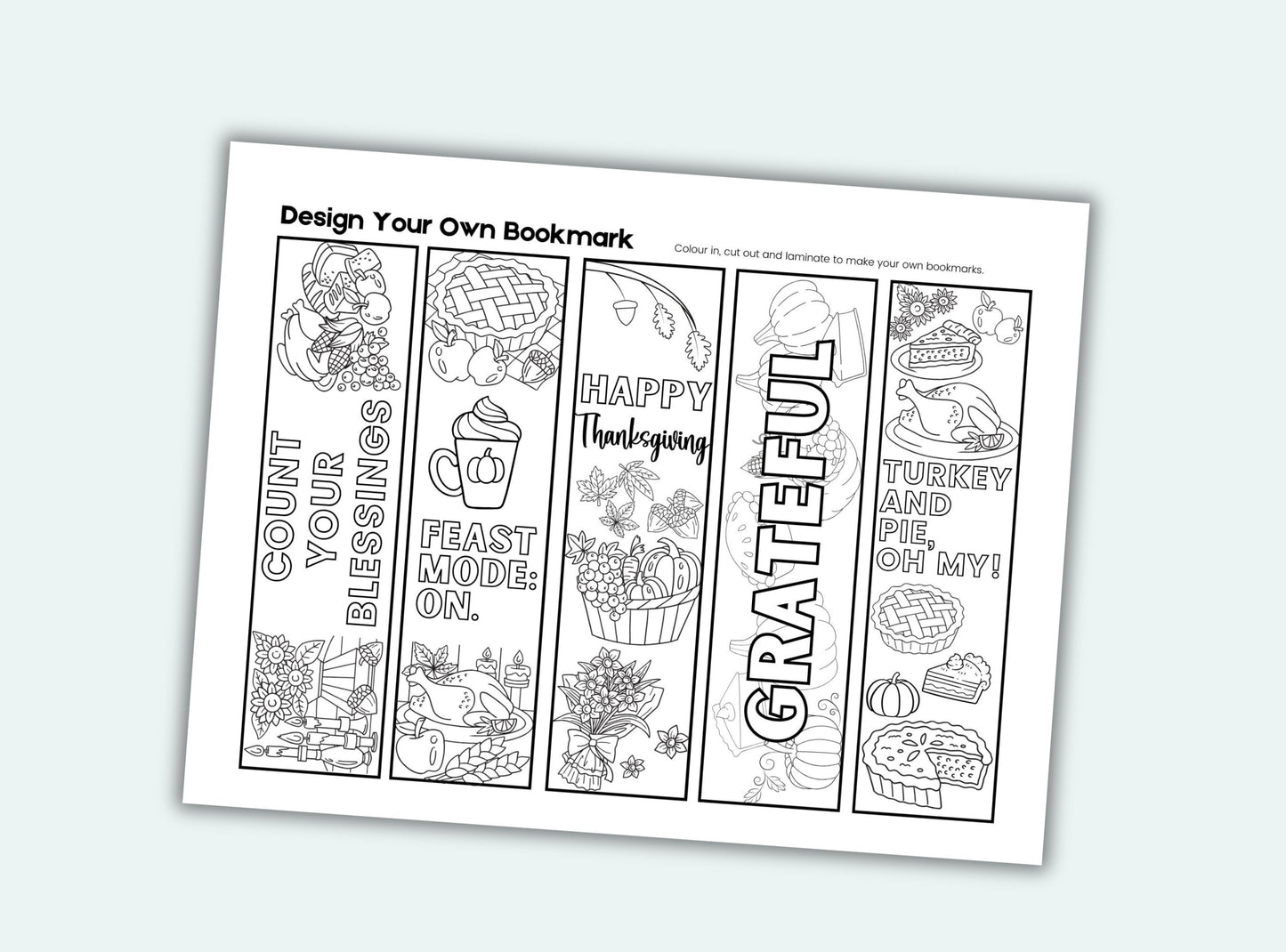 Printable Thanksgiving Colouring Bookmarks