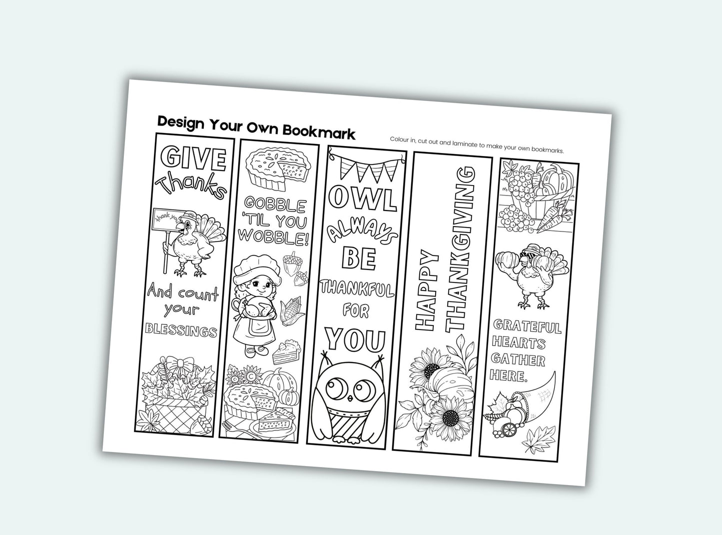 Printable Thanksgiving Colouring Bookmarks