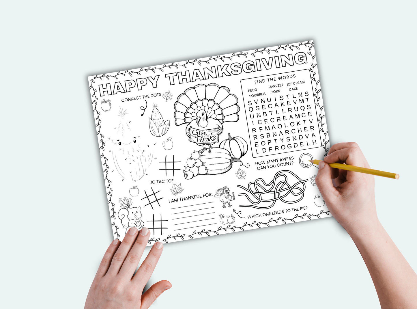 Printable thanksgiving activity placemats for kids.
