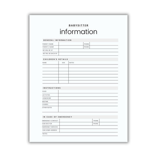 Babysitter Checklist & Notes - Simplify Create Inspire